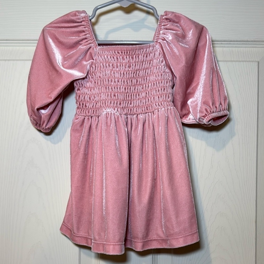 Old Navy Smocked Velvet Dress Pink Toddler Girls Size 12-18 Months - Picture 1 of 5